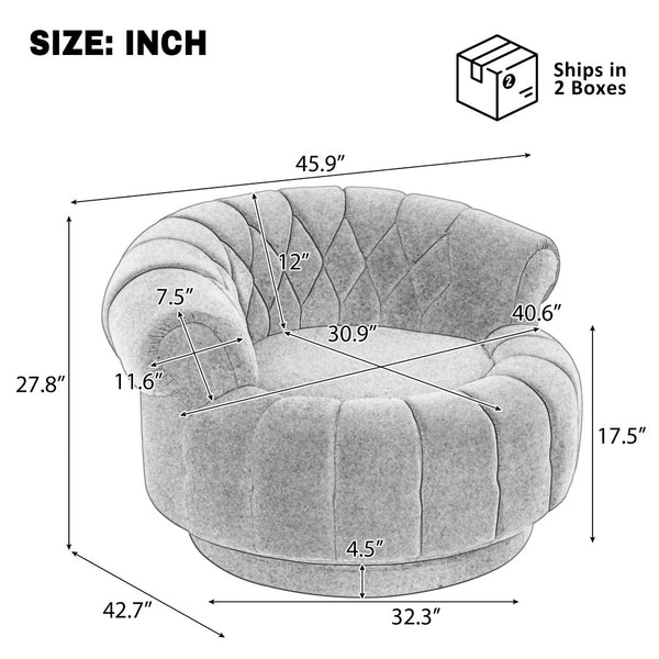 English Elm Swivel Barrel Accent Chair Chenille Tufted Round Club Seat for Living Room Lounge Grey N719S002280E