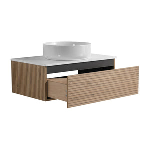 English Elm 30'' Floating Bathroom Vanity with Ceramic Vessel Sink and Soft Close Drawer W999S00359