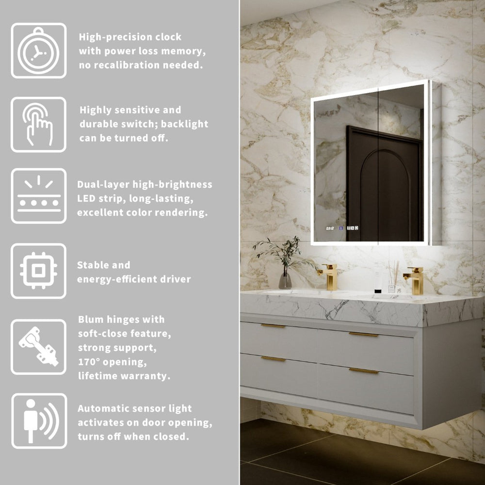 English Elm 30*32 Inch Led Medicine Cabinet with Anti-fog Gfci Outlet and Stepless Dimming Mirror W637P349459