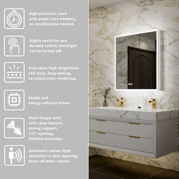English Elm 30*32 Inch Led Medicine Cabinet with Anti-fog Gfci Outlet and Stepless Dimming Mirror W637P349459