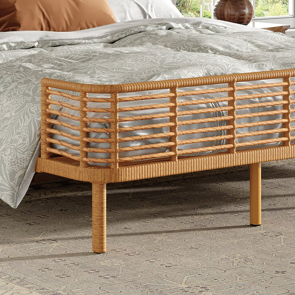 English Elm Christopher Knight Home® - California King Handcrafted PE Wicker Bed with Wingback Headboard, Metal Frame Support, Breathable Design N758P294474N