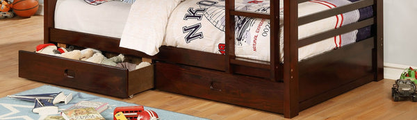 English Elm Twin Over Twin Bunk Bed With Built-In Storage, Attached Ladder & Dark Walnut Finish For Kids' Rooms B2741S00338-GIGA