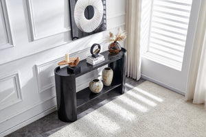 English Elm Double-layer Matte Black Console Table Curved Shelf Minimalist Entryway Sofa Side W3875P388012