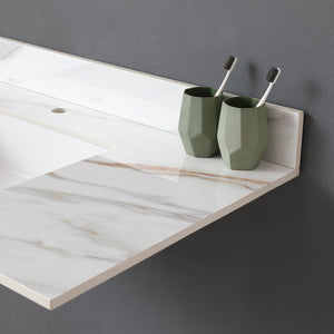 English Elm 43 Inch Marble Vanity Top - Elegant Carrara Design With Undermount Sink, 4" Backsplash, Easy Install W2699P192443