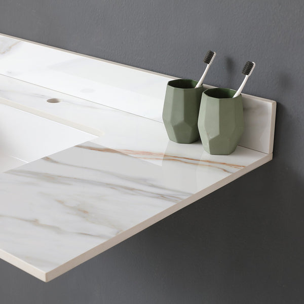English Elm 43 Inch Marble Vanity Top - Elegant Carrara Design With Undermount Sink, 4" Backsplash, Easy Install W2699P192443