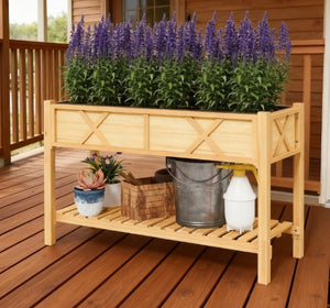 English Elm Outdoor Raised Planter Box with Drainage Reservoir for Herbs Vegetables Balcony T3971P422310