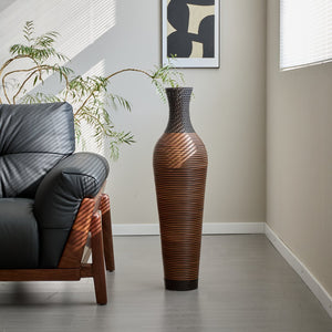 English Elm 39 Tall Designer Floor Vase 39.25" Black+Gray Two-Tone PVC Rattan 40" Modern Rustic Accent for Living Rooms W2796P193947