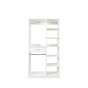 English Elm Freestanding Closet System 40" Wardrobe with 6 Open Shelves, 2 Hanging Rods & 1 Drawer, White Finish W331P280699