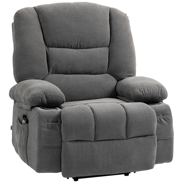 English Elm HOMCOM Power Lift Recliner Chair with Heat & 8-Mode Vibration Massage, Remote, Cup Holders Charcoal grey W2225P200400