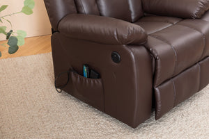 English Elm Electric Power Massage Recliner with Heating & USB Charging, PU Leather, Extra-Dense Cushion Comfort Dark Brown B205S00068