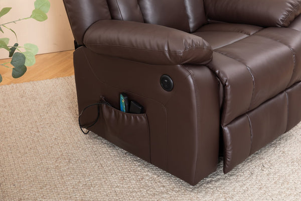 English Elm Electric Power Massage Recliner with Heating & USB Charging, PU Leather, Extra-Dense Cushion Comfort Dark Brown B205S00068
