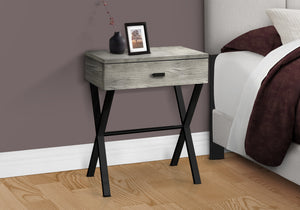 English Elm Accent Table Rustic Wood-Look End Table with Black Metal X Base, Nightstand with Drawer for Living Room Grey 22 L x 14 W x 7 H B2710P219288
