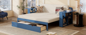 English Elm Queen Daybed with Hydraulic Desk Storage Drawers and Convertible Sofa for Small Spaces Blue LT000272AAC