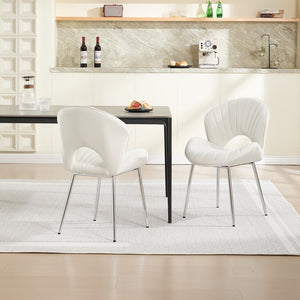 English Elm Modern Upholstered Dining Chair with Hollow Back, 21.6" Wide Velvet Seat and Silver Metal Legs, Set of 2 White W1249P386231