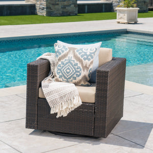 English Elm Christopher Knight Home® - Outdoor Swivel Patio Chair with Cushions — PE Rattan Iron Frame, Removable Waterproof Cushions, Modern Lounge N757P252761B