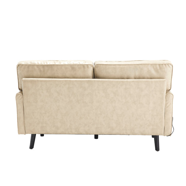 English Elm Loveseat Modern Mid-Century 2-Seater with USB Type-C Charging, Removable Zippered Covers, Sturdy Wood Legs Camel W395P238822