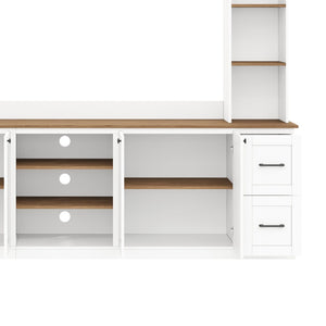 English Elm Unique Low Profile Media Console with Led Lighting Glass Shelves Fits Tvs to 105 White N721S000077K