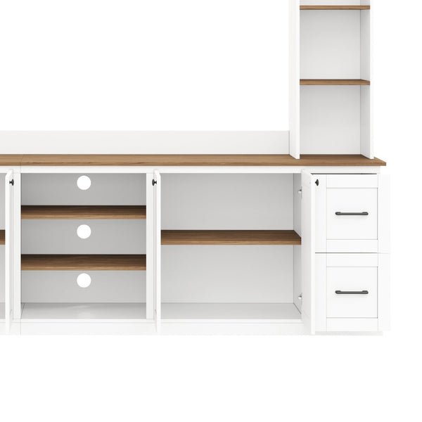 English Elm Unique Low Profile Media Console with Led Lighting Glass Shelves Fits Tvs to 105 White N721S000077K