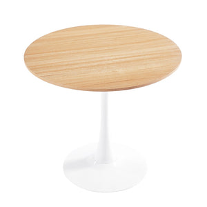 English Elm 31.5" Round Mdf Pedestal Dining Table Mid-century Modern Sculpted Base Seats Four Oak W234P405177