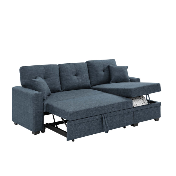 English Elm 84'' Upholstered Sleeper Sofa with Removable Chaise, Hidden Storage, Modern Comfort for Living Rooms Blue B343S00011