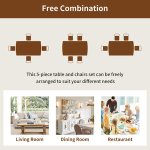 English Elm Mid-century Solid Wood Dining Table Set for 4 — 5-Piece Farmhouse Style, Upholstered Chairs, Space-Saving N752S000016D