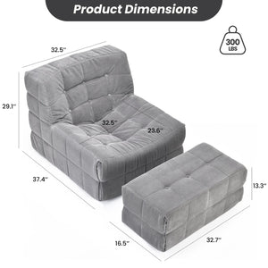 English Elm Bean Bean Bag Chair for Adults with Ottoman Filled with High-Density Memory Foam for Superior Comfort and Support Grey T3623P408793