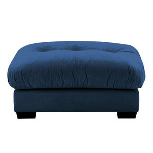 English Elm Milano Velvet Ottoman in Blue — Vintage Plush Round Bolsters, Cloud-Like Cushion, Versatile Seating Choice W714P228736