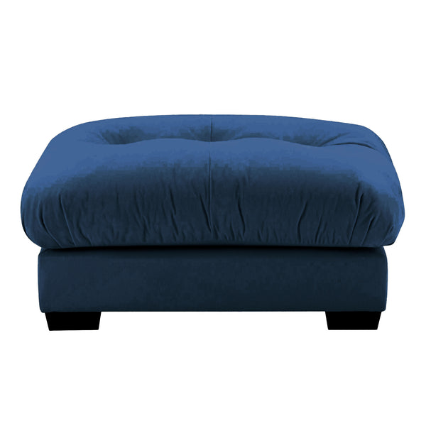 English Elm Milano Velvet Ottoman in Blue — Vintage Plush Round Bolsters, Cloud-Like Cushion, Versatile Seating Choice W714P228736