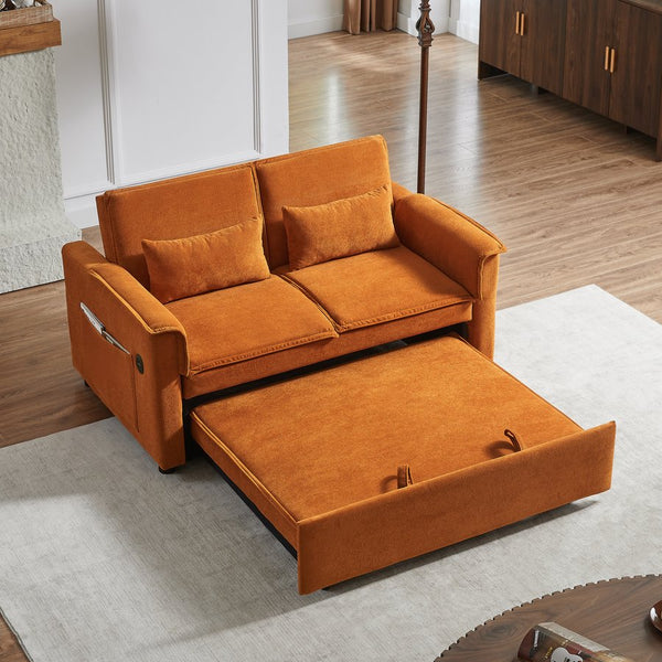 English Elm Modern Fabric Convertible Loveseat Sleeper Sofa Bed with Adjustable 3-Level Backrest, Twin Pull-Out for Small Spaces Orange W1123P283606
