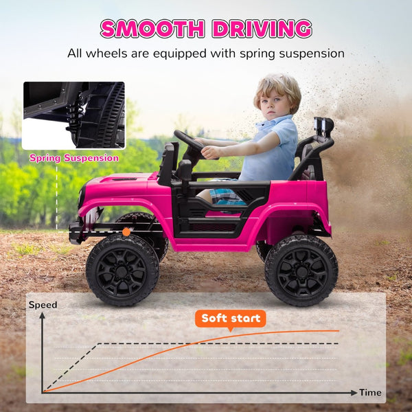 English Elm Qaba 12v Battery Powered Kids Ride on Utv with Spring Suspension and Remote Pink W2225P249876