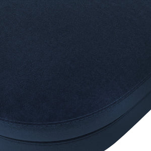 English Elm Ottoman Oval Flannel Storage Bench with Matte Metal Legs for Bedroom or Living Room Dark Blue W487P438630