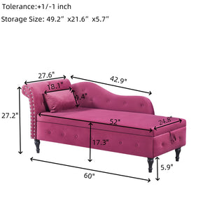 English Elm Aijia 60" Velvet Chaise Lounge With Hidden Storage, Button Tufting & Stylish Nailhead Trim In Burgundy W1117P285945