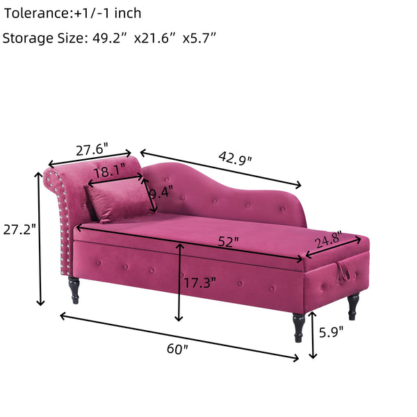 English Elm Aijia 60" Velvet Chaise Lounge With Hidden Storage, Button Tufting & Stylish Nailhead Trim In Burgundy W1117P285945