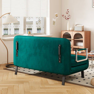 English Elm velvet 55" Convertible Chair Bed - Antique Green Tri-Fold Sofa with Adjustable Backrest, Pillow & Sturdy Steel Frame for Home Office Comfort W1767P192809