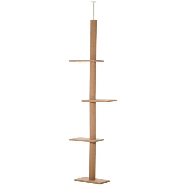 English Elm Tall Floor to Ceiling Cat Tree with Grey Flannel Platforms and Tension Rod Design T3971P437599