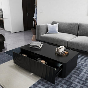 English Elm 47'' Spiral Grain Coffee Table Two Drawer Storage Mid Century Farmhouse Living Room Black W2263P412382