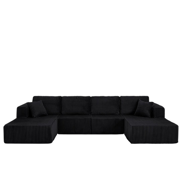 English Elm U-shaped Modular Corduroy Sectional Sofa Sleeper Spacious Living Room Lounge Couch Black W487S00426
