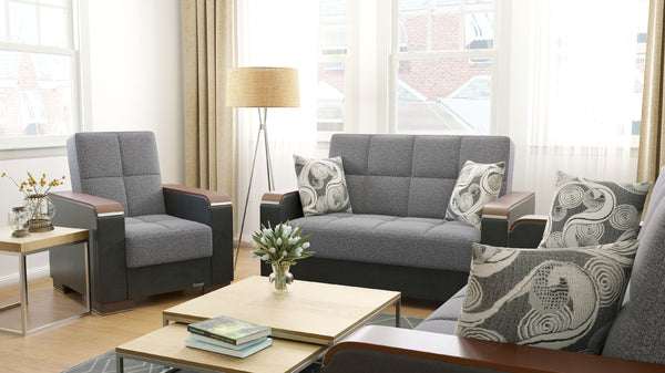 English Elm PrimeNest ZenAero Upholstered Wood Trim Convertible Sofabed with Storage, Click-Click Sleeper Comfort Grey+Black B030P286533