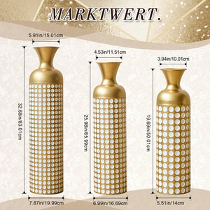 English Elm Metal Floor Vase Set of Three Golden Sculptural Cylinders for Modern Living Spaces W2796P386880