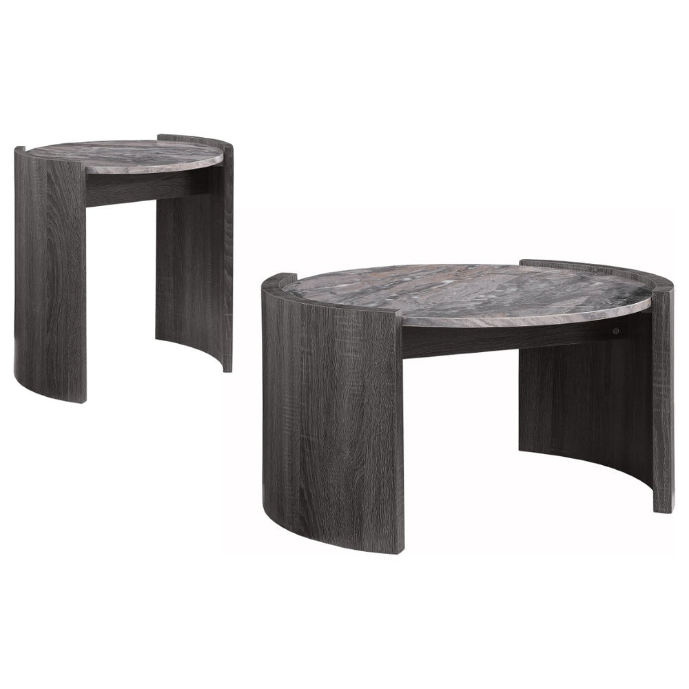English Elm Zende Marble Effect Two Piece Living Room Set with Rounded Engineered Wood Frames B062S01533