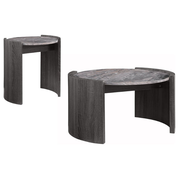 English Elm Zende Marble Effect Two Piece Living Room Set with Rounded Engineered Wood Frames B062S01533