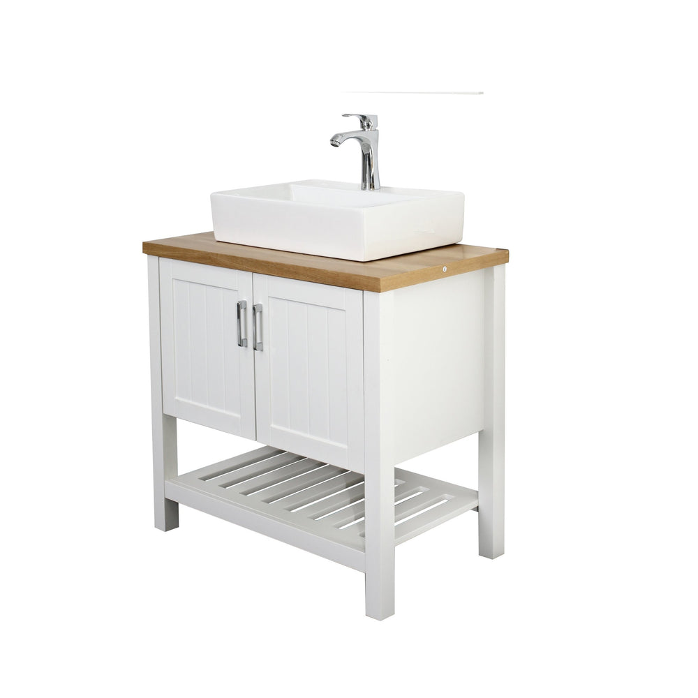 English Elm 32" Bathroom Vanity With Sink, Modern Solid Wood Cabinet For Small Spaces, Stylish Open Shelf Design W3151S00013