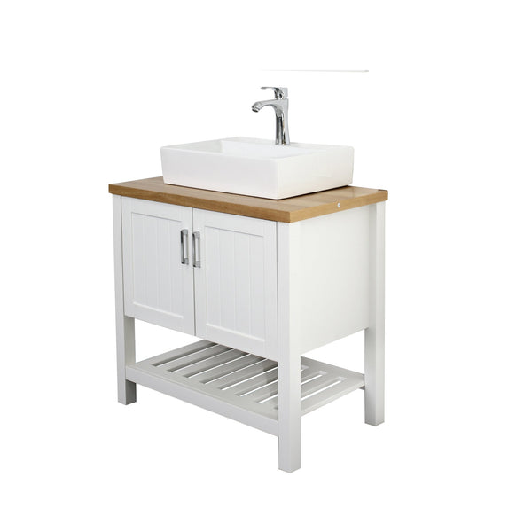 English Elm 32" Bathroom Vanity With Sink, Modern Solid Wood Cabinet For Small Spaces, Stylish Open Shelf Design W3151S00013