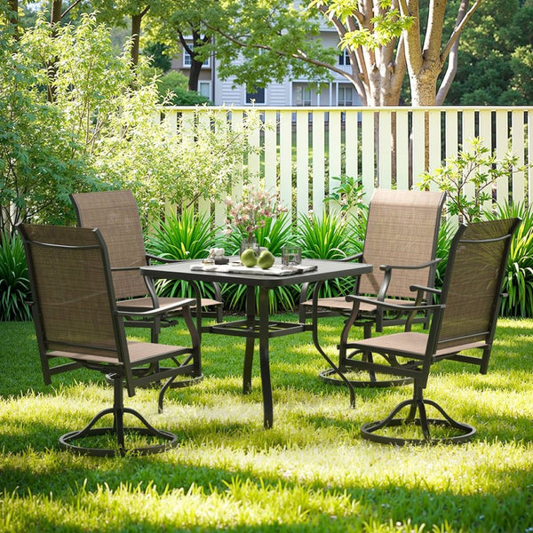 English Elm Outdoor Swivel Patio Dining Chairs Textilene Woven Set for Backyard Entertaining T3623P433697