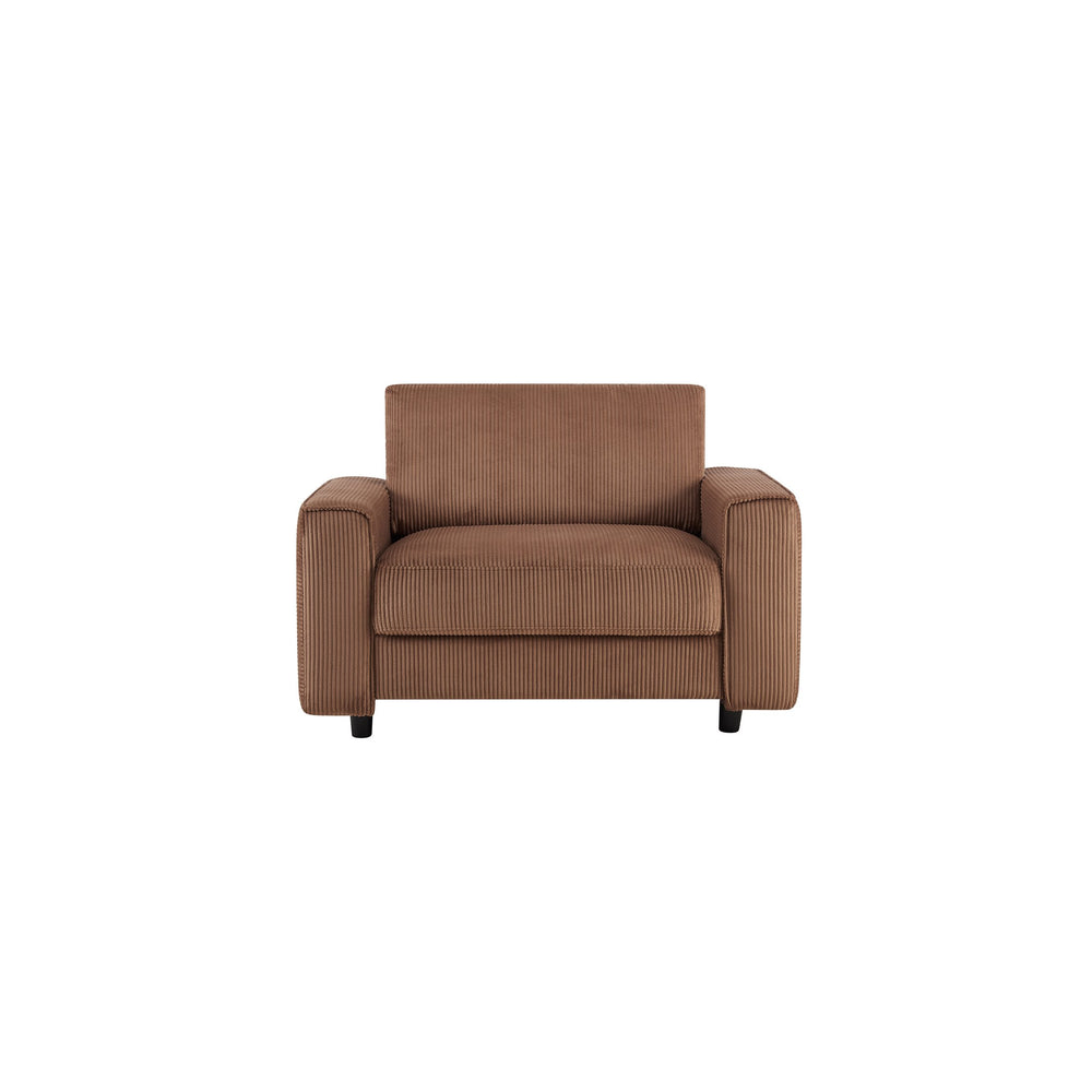 English Elm Modern Minimalist Chair Corduroy Sofa with Plush Wrinkle‑Resistant Fabric and Sturdy Wooden Frame, Compact Comfortable Seating for Home and Office Spaces Brown B347P401103