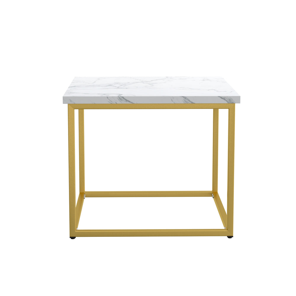 English Elm Wallace & Bay - White End Table with Marble Top & Gold Accents, Solid Wood, Easy-Care Contemporary Accent Piece B2709P212416
