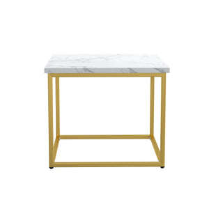 English Elm Wallace & Bay - White End Table with Marble Top & Gold Accents, Solid Wood, Easy-Care Contemporary Accent Piece B2709P212416