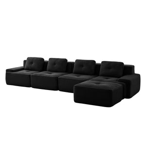 English Elm 153" Modern L-Shaped Modular Sectional Sofa - Plush Corduroy, Deep Seats, Movable Ottoman, No Assembly! W714S01481