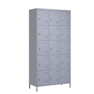 English Elm 15 Door 72"H Metal Lockers - Secure 15-Compartment Steel Storage Cabinet for Gym Office School Home T2398P282183