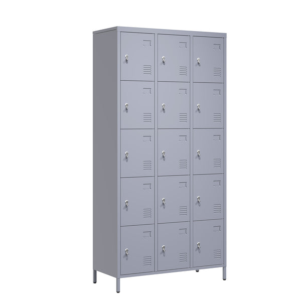 English Elm 15 Door 72"H Metal Lockers - Secure 15-Compartment Steel Storage Cabinet for Gym Office School Home T2398P282183